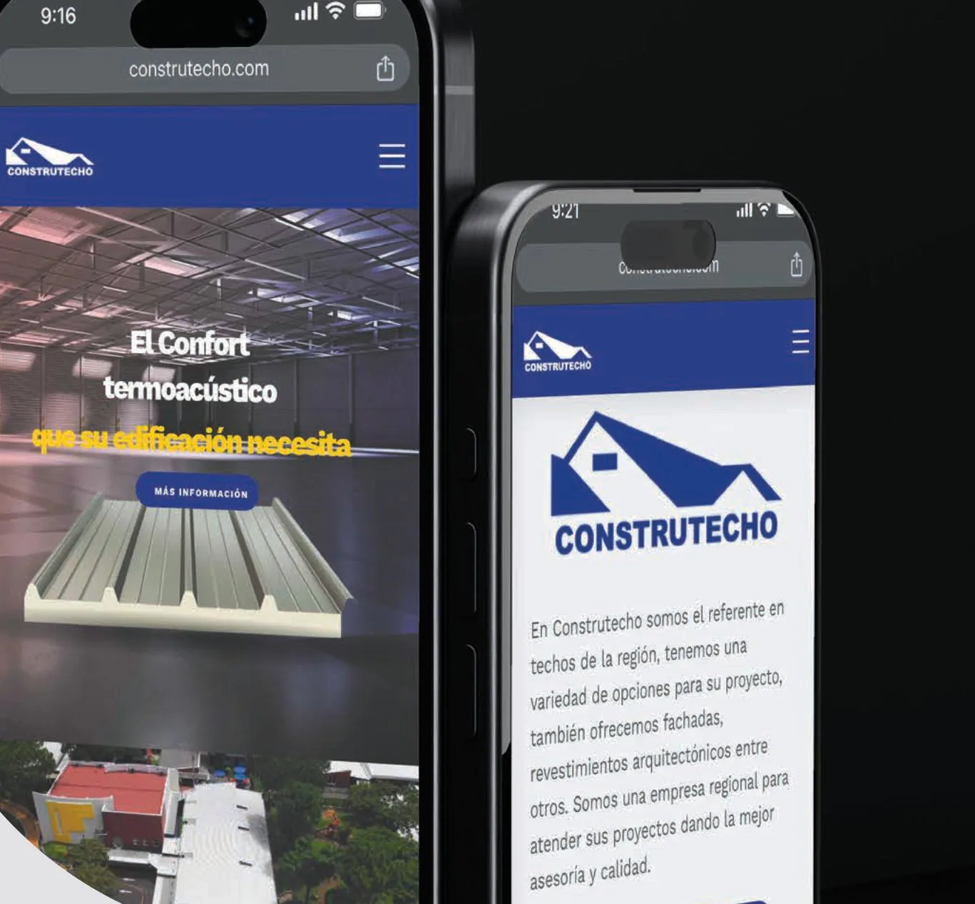 Sitio web de Construtecho en un teléfono